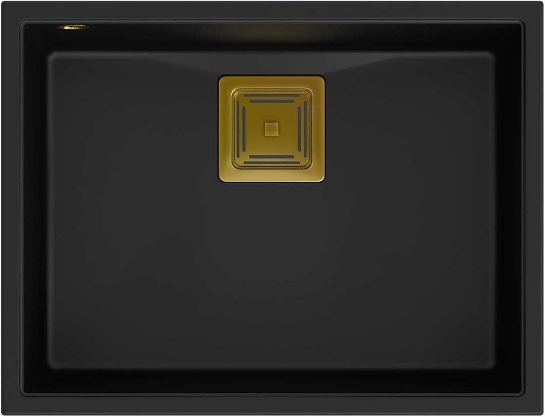 QUADRON Einbeckenspüle Granitspüle Spüle Küche | Grösse 55 x 42 x 22,5 cm Farbe: Pure Carbon & Golde