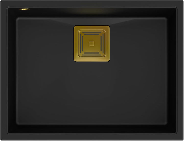 QUADRON Einbeckenspüle Granitspüle Spüle Küche | Grösse 55 x 42 x 22,5 cm Farbe: Pure Carbon & Golde