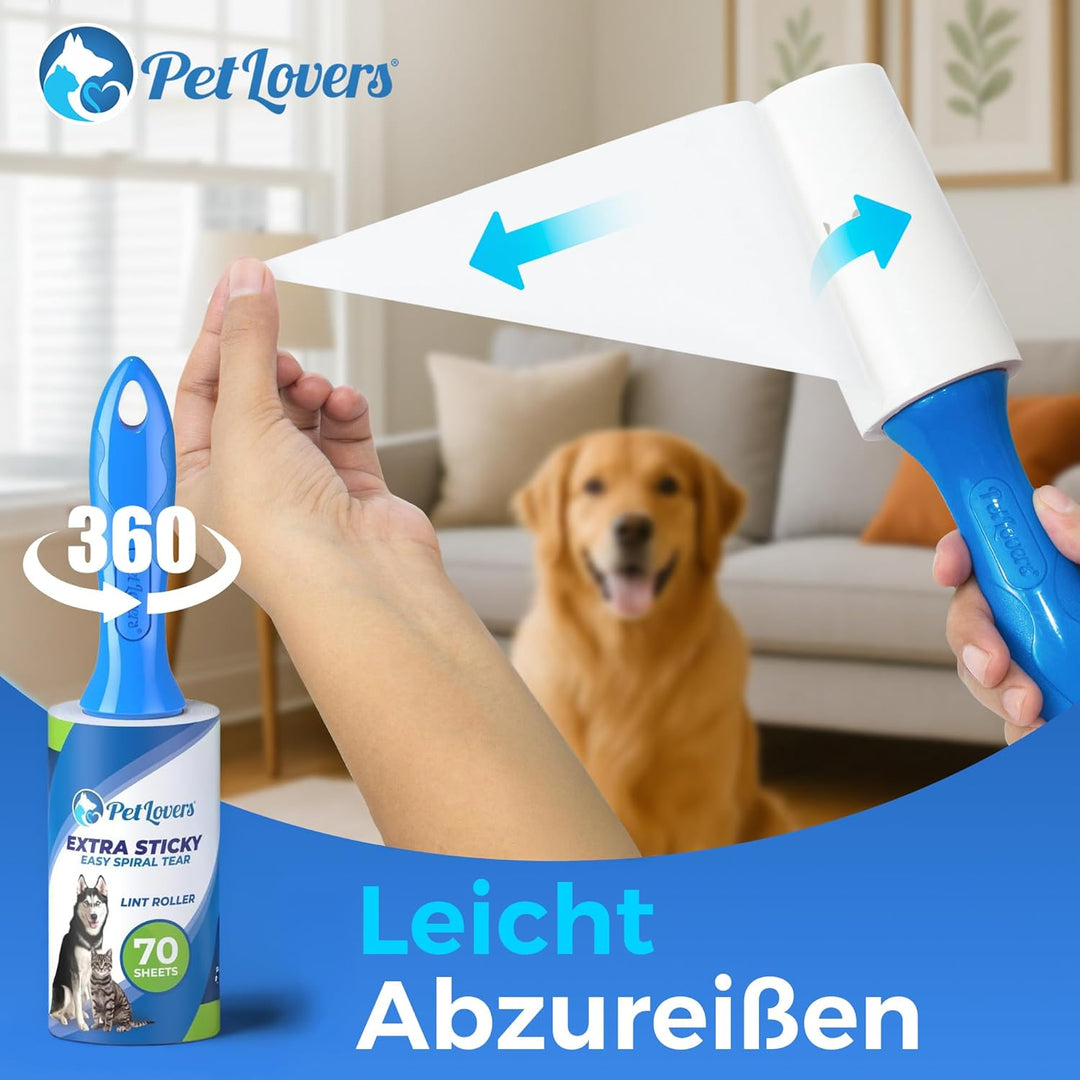 PetLovers Fusselrolle Tierhaare Extra klebrig 420 Blatt – Fusselrasierer Tierhaarentferner für Kleid