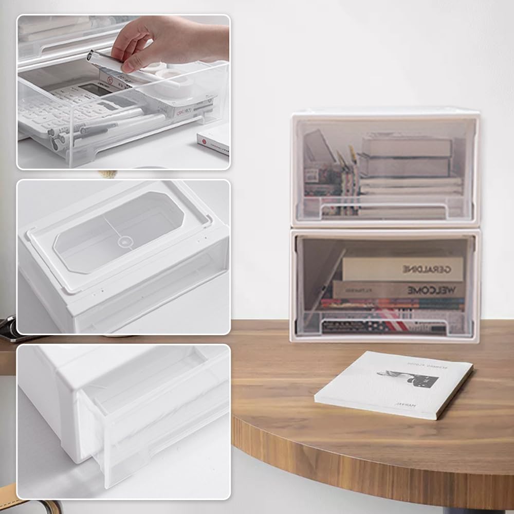 2 Stück Schubladeneinheit Kunststoff Schubladenbox Stapelbar Schreibtisch Schubladenbox aus Kunststo