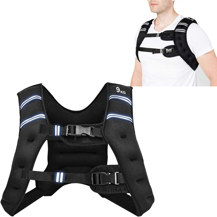 RELAX4LIFE 5/9 kg Gewichtsweste, Ergonomische Fitnessweste, mit reflektierenden Streifen & verstellb