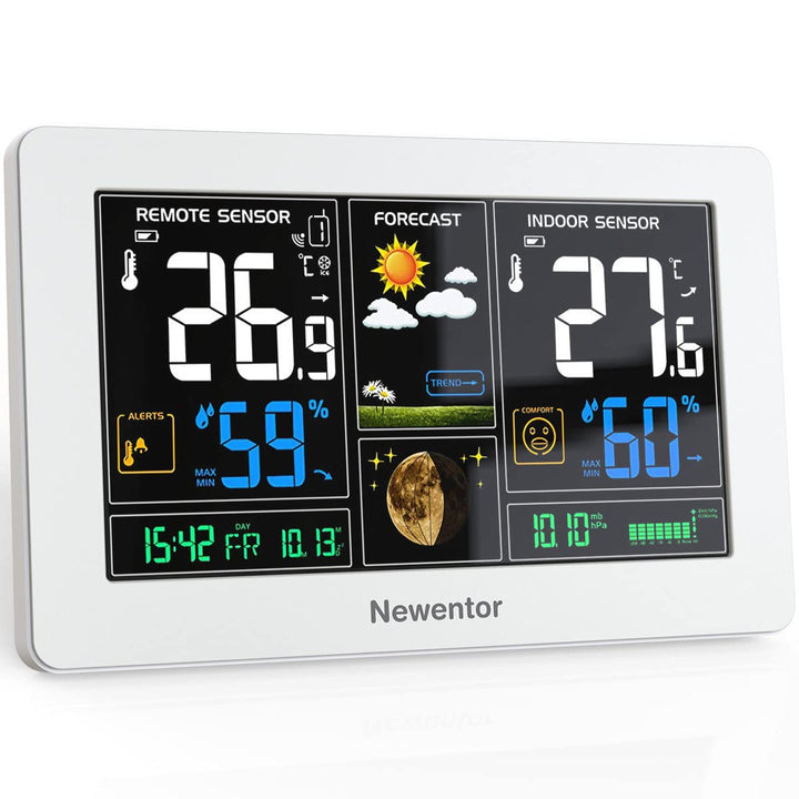 Newentor Wetterstation Funk mit Aussensensor - Funkwetterstation mit Wettervorhersage, Temperaturwar