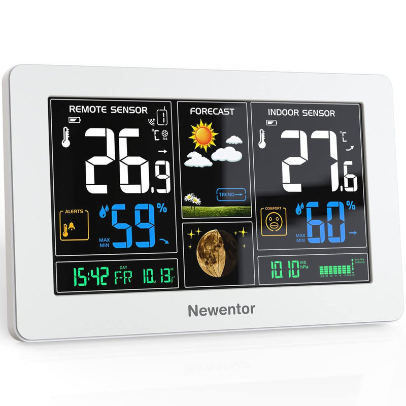 Newentor Wetterstation Funk mit Aussensensor - Funkwetterstation mit Wettervorhersage, Temperaturwar
