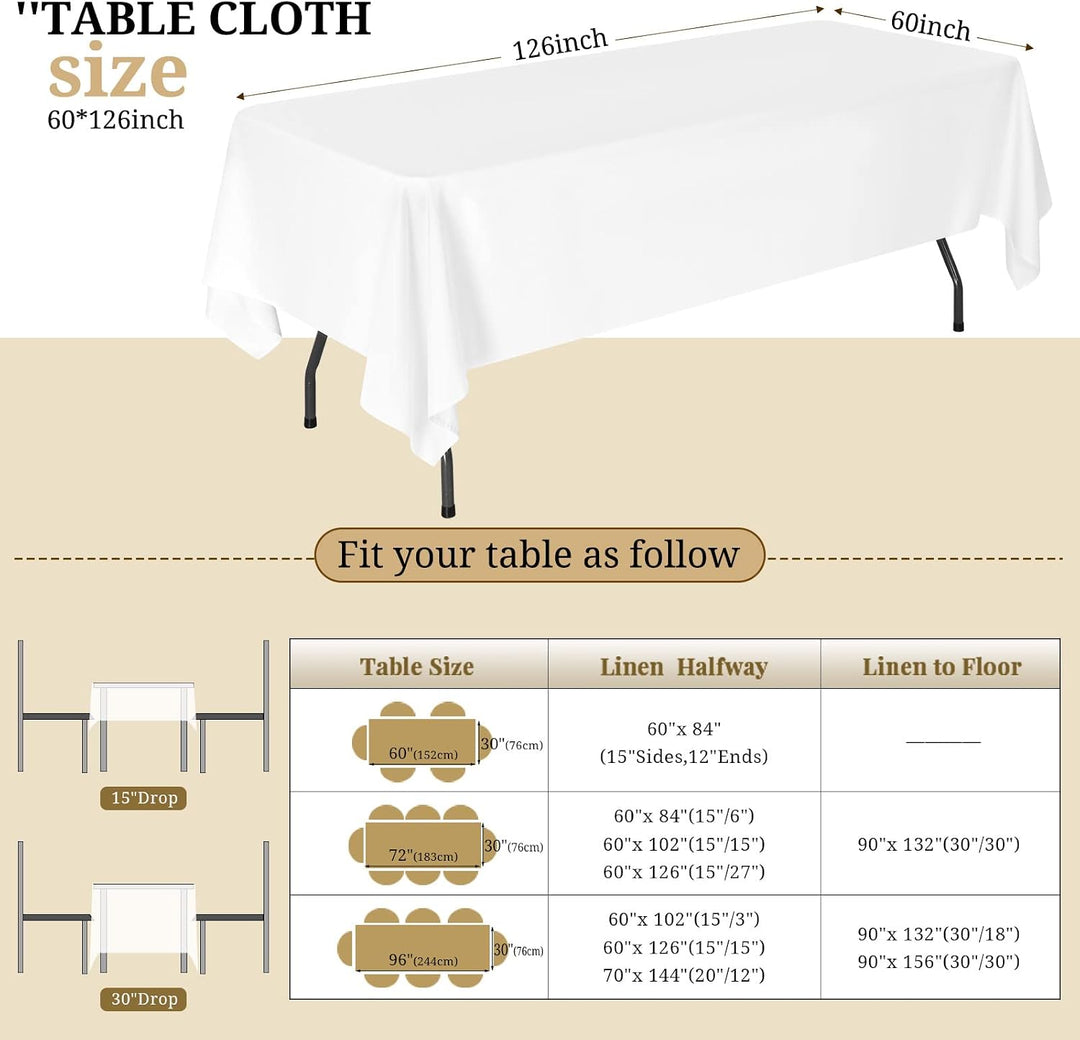 6 Stück weisse Tischdecken für 2,4 m grosse rechteckige Tische, 150×320cm rechteckige Tischdecke, kn