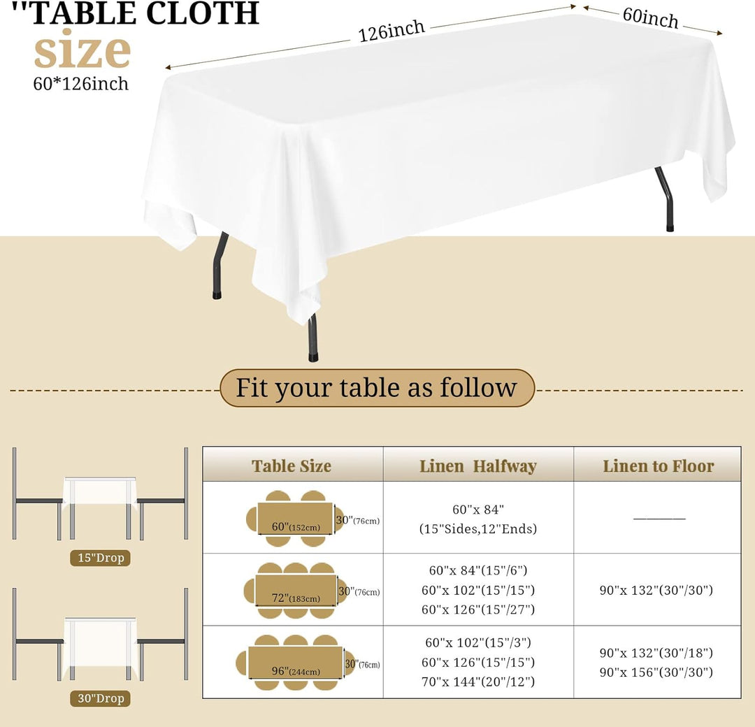 2er-Pack weisse rechteckige Polyester-Tischdecken 153×320cm für 8-Fuss-Rechtecktische Polyester-Tisc