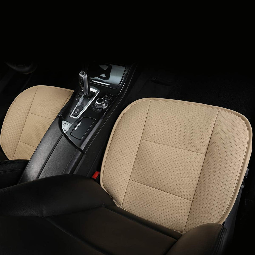 LUOLLOVE Sitzbezüge Auto Universal Leder Super Weich für Vordersitz 2PCS (Beige 52 x 51 cm) 2PCS Bei
