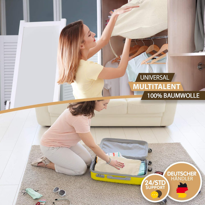ELES VIDA® - Wäschebeutel 2 Set 50x75cm aus 100% Baumwolle - Extra grosse Heavy Duty Wäschesack - la