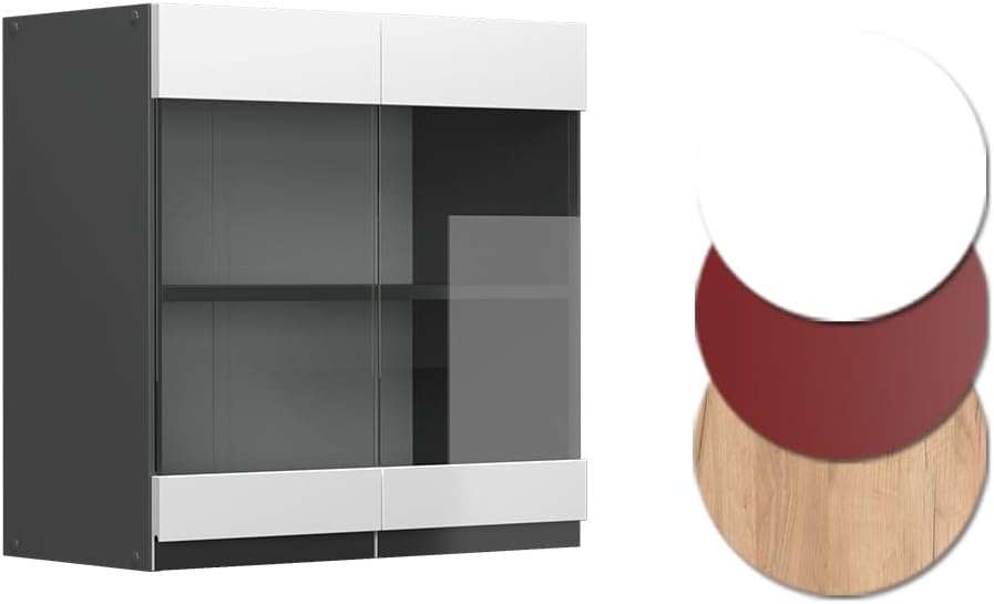 Vicco Küchenschrank Glas R-Line, Weiss/Anthrazit, 60 cm J-Shape Weiss Hängeglasschrank 60 cm, Weiss