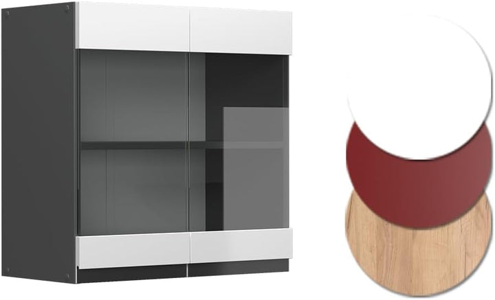 Vicco Küchenschrank Glas R-Line, Weiss/Anthrazit, 60 cm J-Shape Weiss Hängeglasschrank 60 cm, Weiss