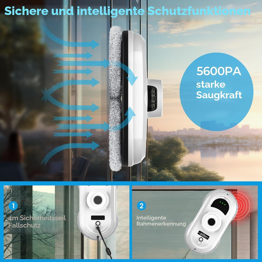 WIWOLER Fensterputzroboter, 5600Pa Automatischer Fensterreinigungsroboter Weiss, Weiss