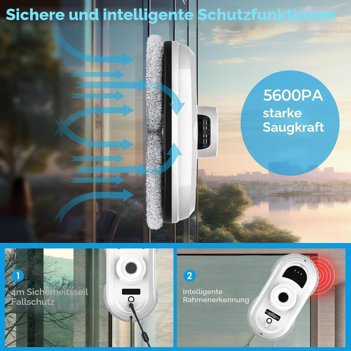 WIWOLER Fensterputzroboter, 5600Pa Automatischer Fensterreinigungsroboter Weiss, Weiss