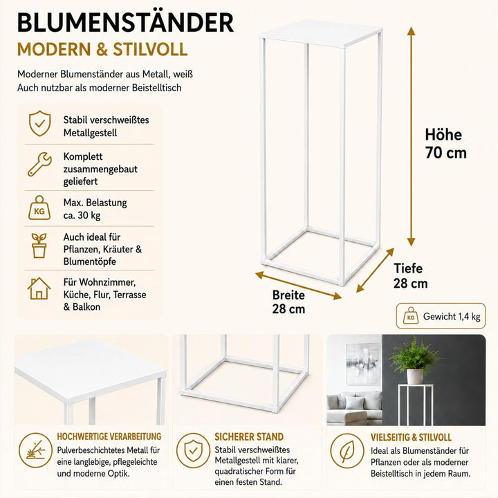 DanDiBo Blumenhocker Metall Weiss Eckig 50-70 cm Blumenständer Beistelltisch 96482 Blumensäule Moder