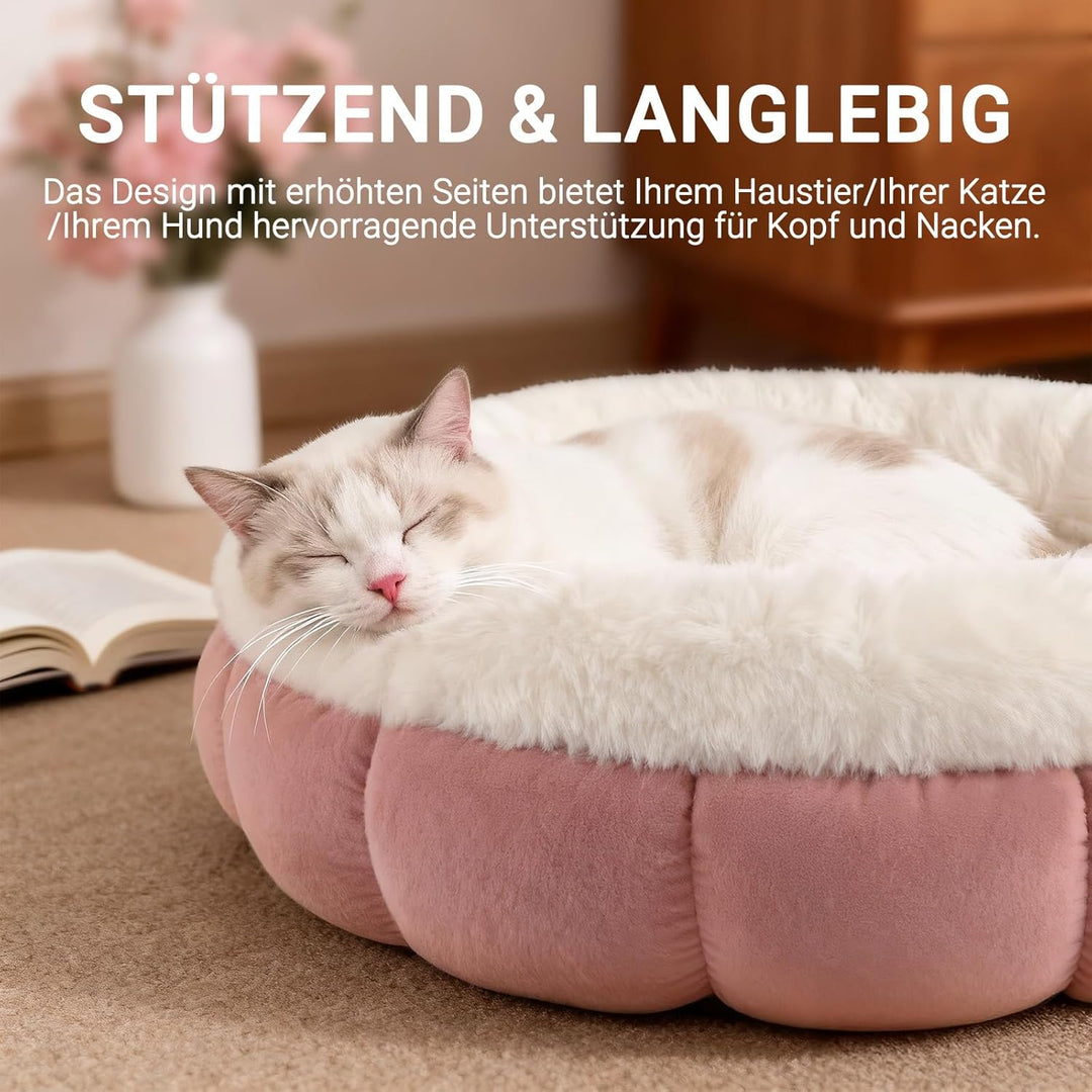 EDMIENS Katzenbett Klein, Katzenbett Flauschig Waschbar, Katzen Bett Indoor, Katzenkissen Rosa, Rund