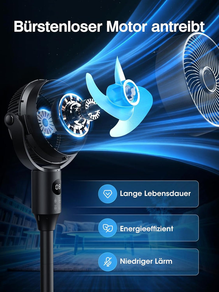 JYMIPA Leiser Standventilator 90°Oszillierender Ventilator mit Fernbedienung, Standventilator für Sc