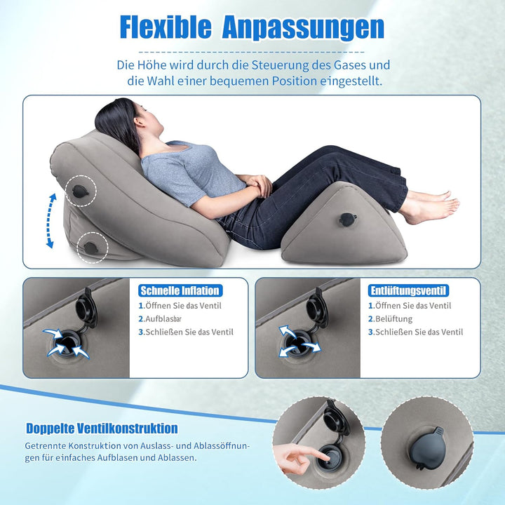 SAHEYER Aufblasbares Rückenlehnen Beinkissen Set, 2 verstellbare aufblasbare Keil-Lesekissen Ergonom