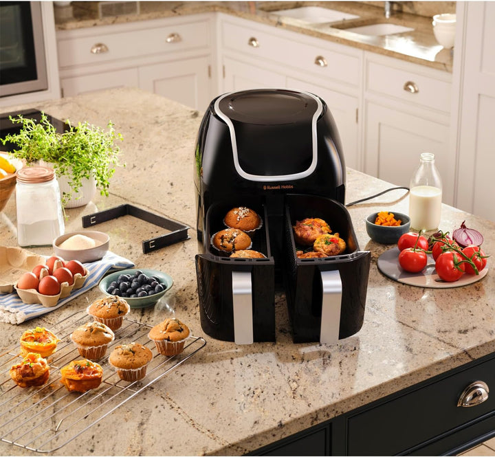 Russell Hobbs Heissluftfritteuse Doppelkammer [2 Fächer je 4,25l, nur getrennt nutzbar, Gesamtvolume