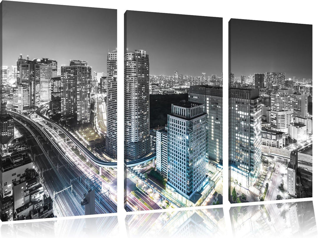 Pixxprint Moderne Architektur in Tokio / 3-Teilig/Gesamtmass 120cm Leinwandbild bespannt auf Holzrah