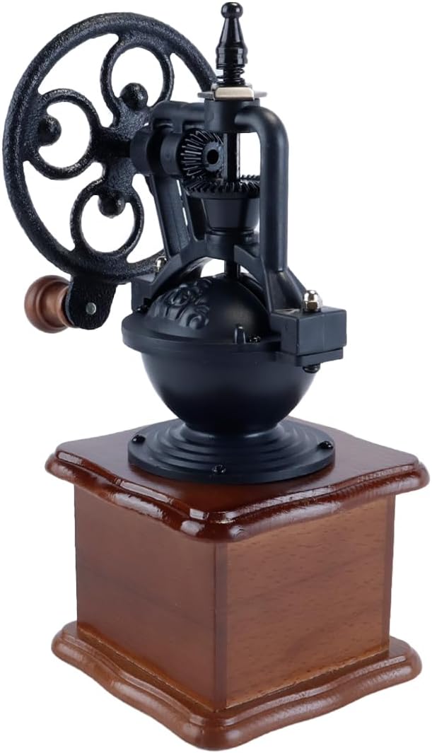 Alide Manuelle Kaffeemühle im Vintage-Stil, kleine Kaffeebohnenmühle aus Holz, Walzen-Getreidemühle,