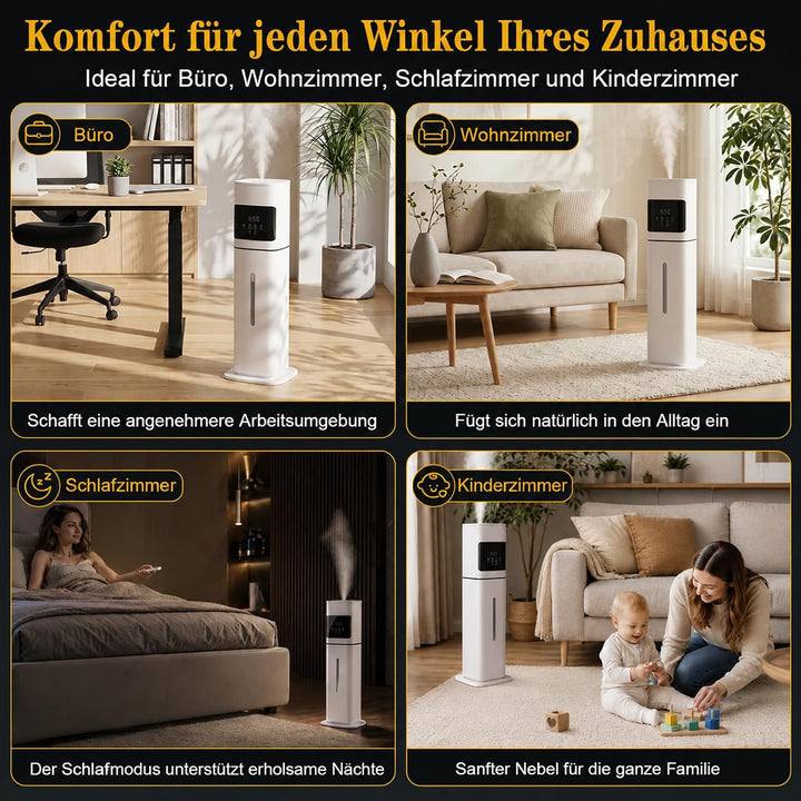 GFTIME 8L Luftbefeuchter für Schlafzimmer mit Hygrostat, Weiss