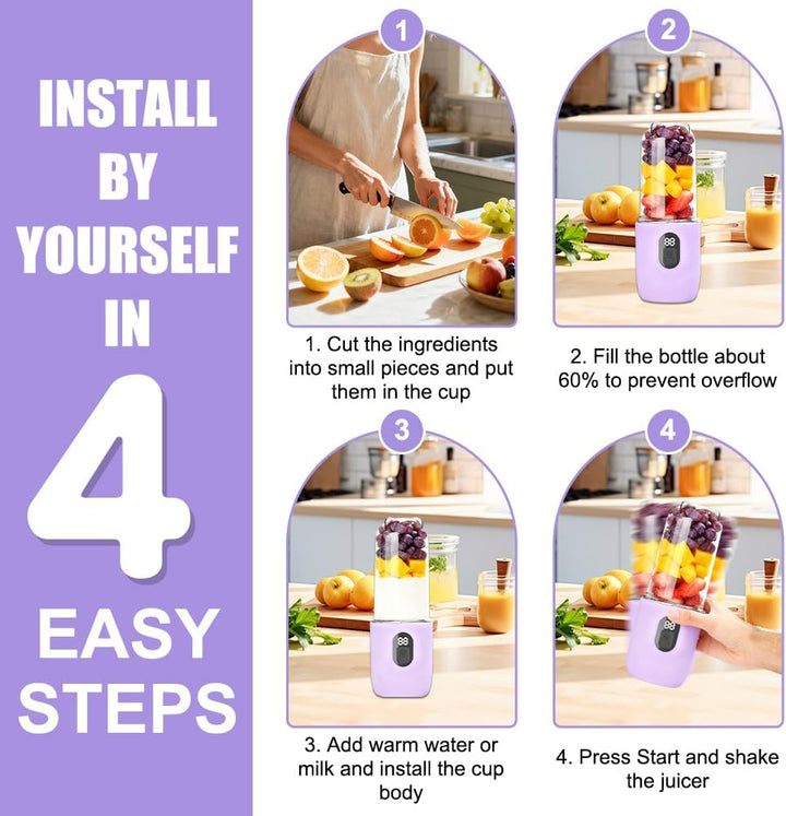 Tragbarer Mixer Smoothie Maker, 500 ml Mixer Smoothie Maker to Go mit Digitalanzeige, 16-Blatt MIXER