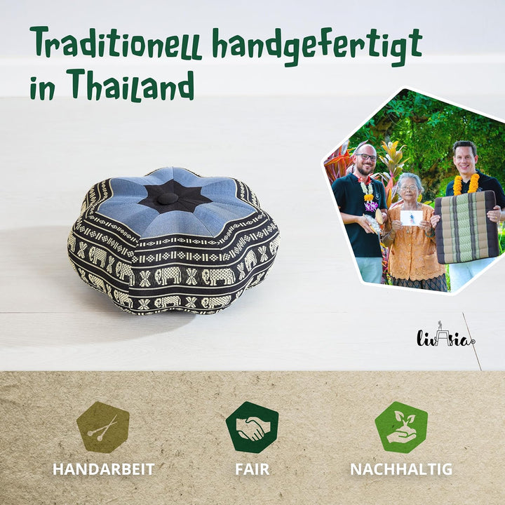 Livasia Meditationskissen Stern, Yogakissen mit Kapok, Pouf, Bodenkissen sternförmig Yoga Zen Medita