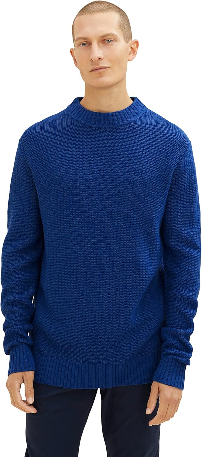 TOM TAILOR Herren Strickpullover mit Wolle M 11284 - Night Sky Blue Melange, M 11284 - Night Sky Blu