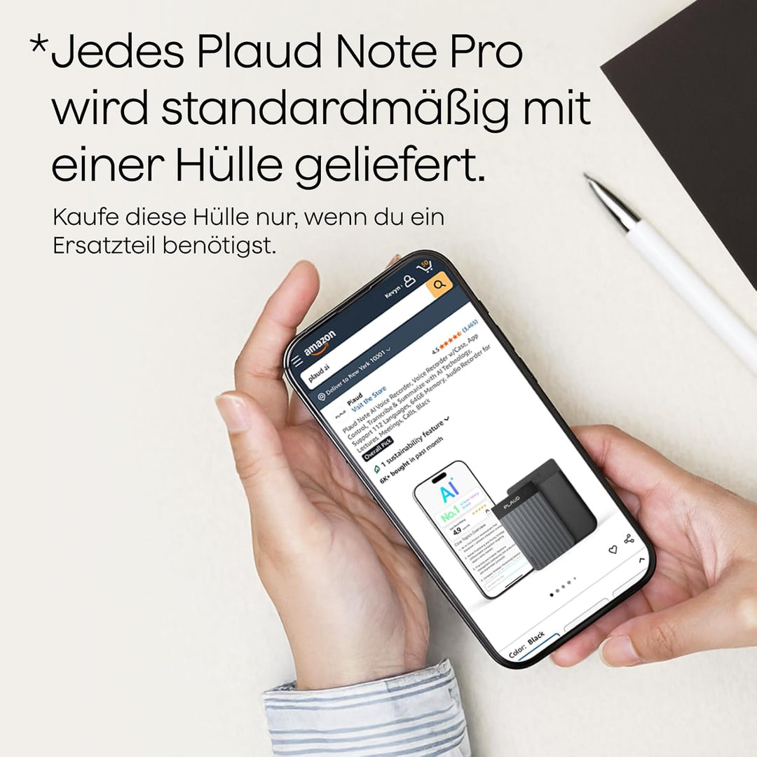 Plaud Note Pro und Magnetische Hülle im Bundle(Dunkelblau), KI Digitales Diktiergerät App-Steuerung,