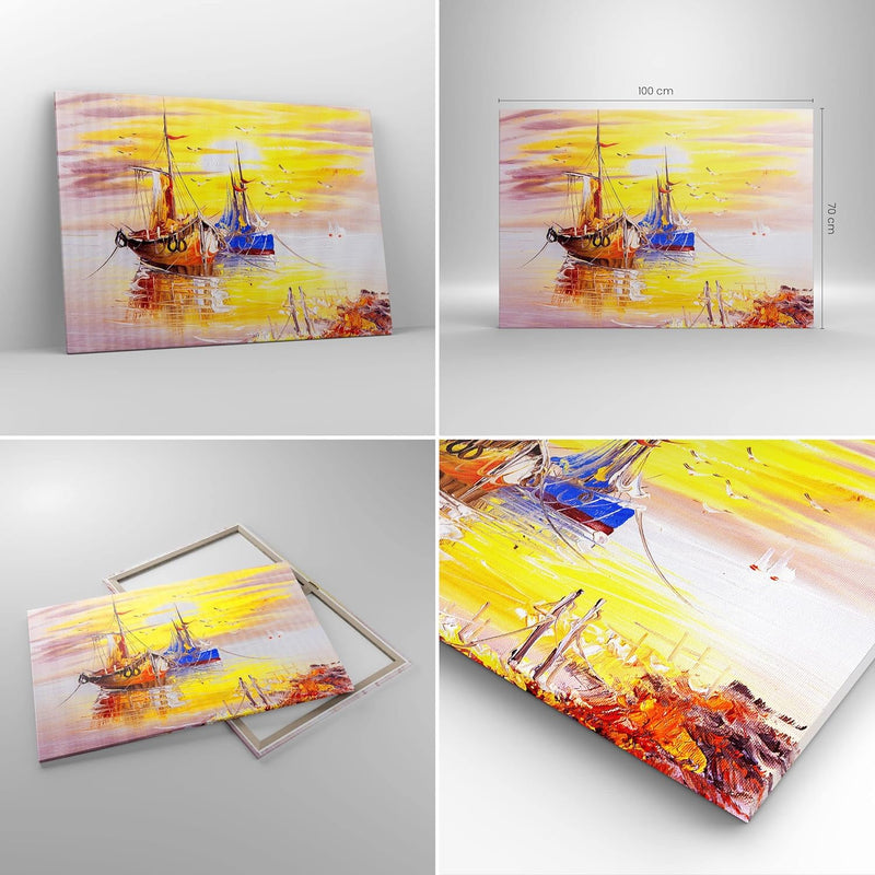 Bilder auf Leinwand 100x70cm Leinwandbild Boote Sonne Meer Reisen Gross Wanddeko Bild Schlafzimmer K