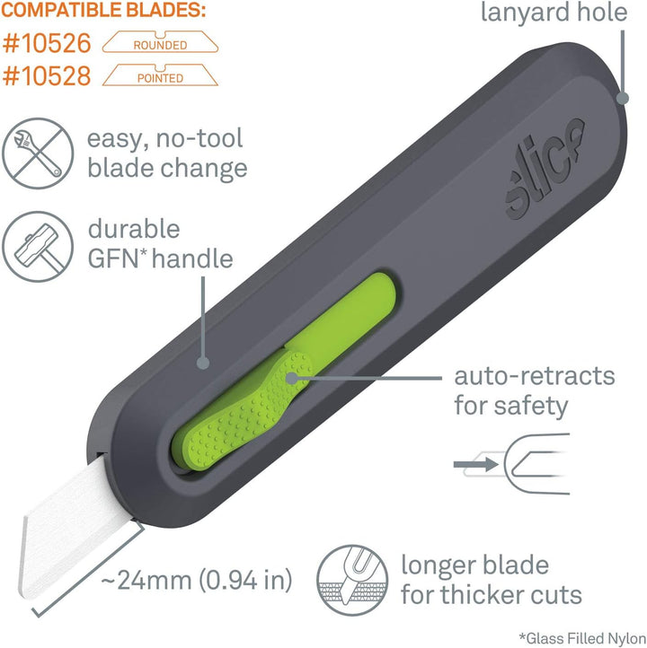 Slice 10554 | Sicherheits-Cuttermesser mit automatischem Klingenrückzug | robusten Griff aus glasfas
