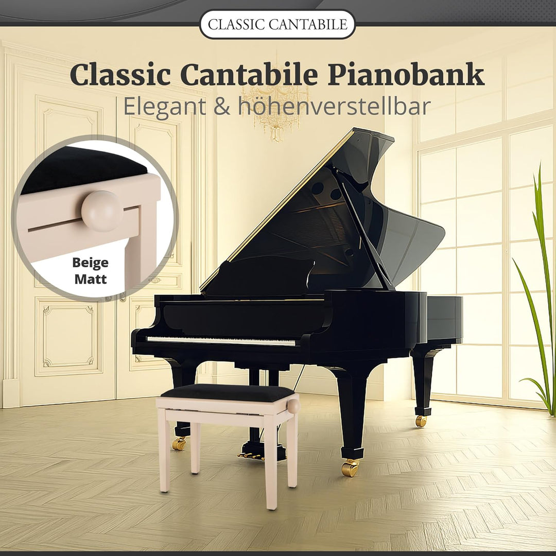 Classic Cantabile Pianobank LA matt - Höhenverstellbar von 47-56 cm - Spindelmechanik - Sitzfläche 5