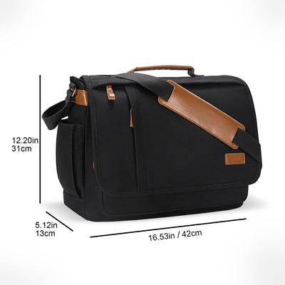 ESTARER Umhängetasche Herren/Gross Laptoptasche 15.6 Zoll für Arbeit Uni aus Canvas SCHWARZ 15-15,6