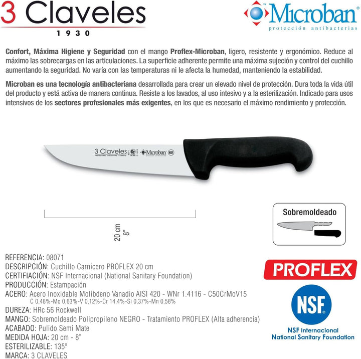 CUCHILLO CARNICERO PROFLEX NEGRO 20 cm - 8" FH 3C