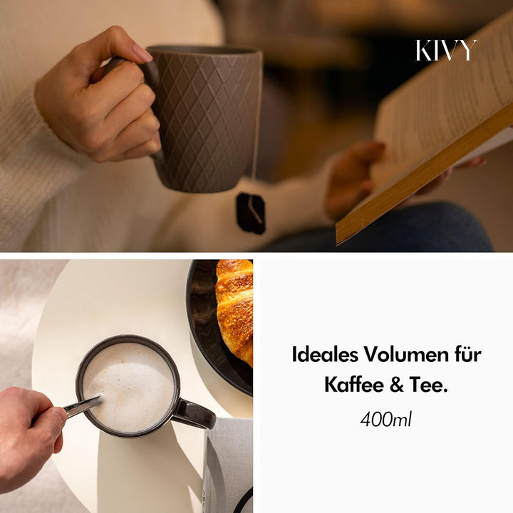 KIVY Tassen Set 6er x 400ml - Grosse Kaffeetassen Set 6er - Kaffeetasse gross - Teetassen - Kaffee T
