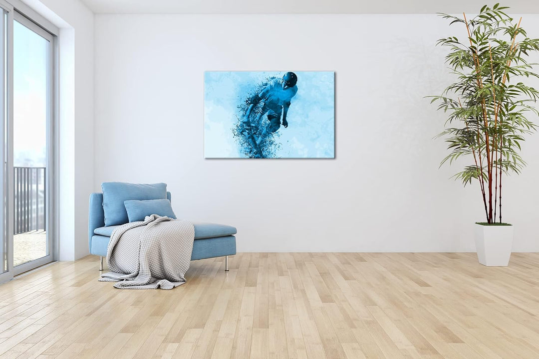 deyoli Spingender Skater Illustration Format 80x60 Effekt: Monocrome Blau als Leinwandbild, Motiv fe