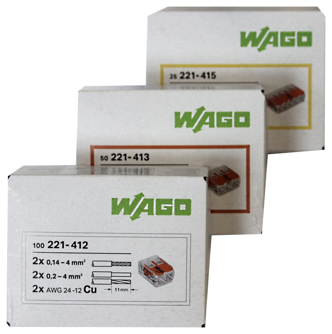 Wago 221 Klemmen SET 100x 221-412, 50x 221-413, 25x 221-415 | Kabel Verbinder - Original WAGO, orang