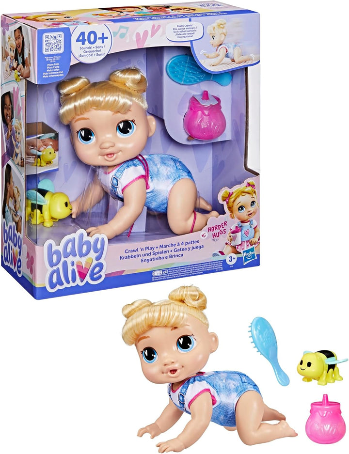 Baby Alive Crawl 'n Play Harper Hugs Elektronisches Krabbel-Puppen-Set, Blondes Haar, Kinderspielzeu