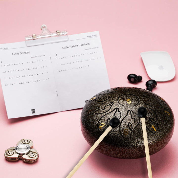 Zungentrommel 11 Noten 6 Zoll, Tongue Drum Kohlenstoffstahl Steel Drum,Tragbare ätherische Trommel m