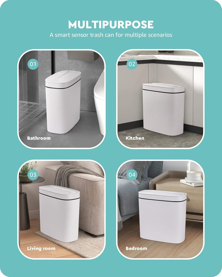 Baffect Bad Mülleimer Mit Sensor 9,5 L, Schmal Mit Deckel für Badezimmer, Automatisch für Die Küche,