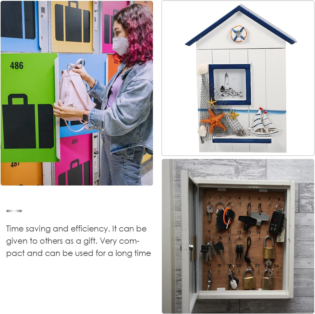 Yardwe Schlüsselkasten Holz Schlüsselschrank Mediterraner Stil Schlüsselbox Wandmontage Schlüsselhal