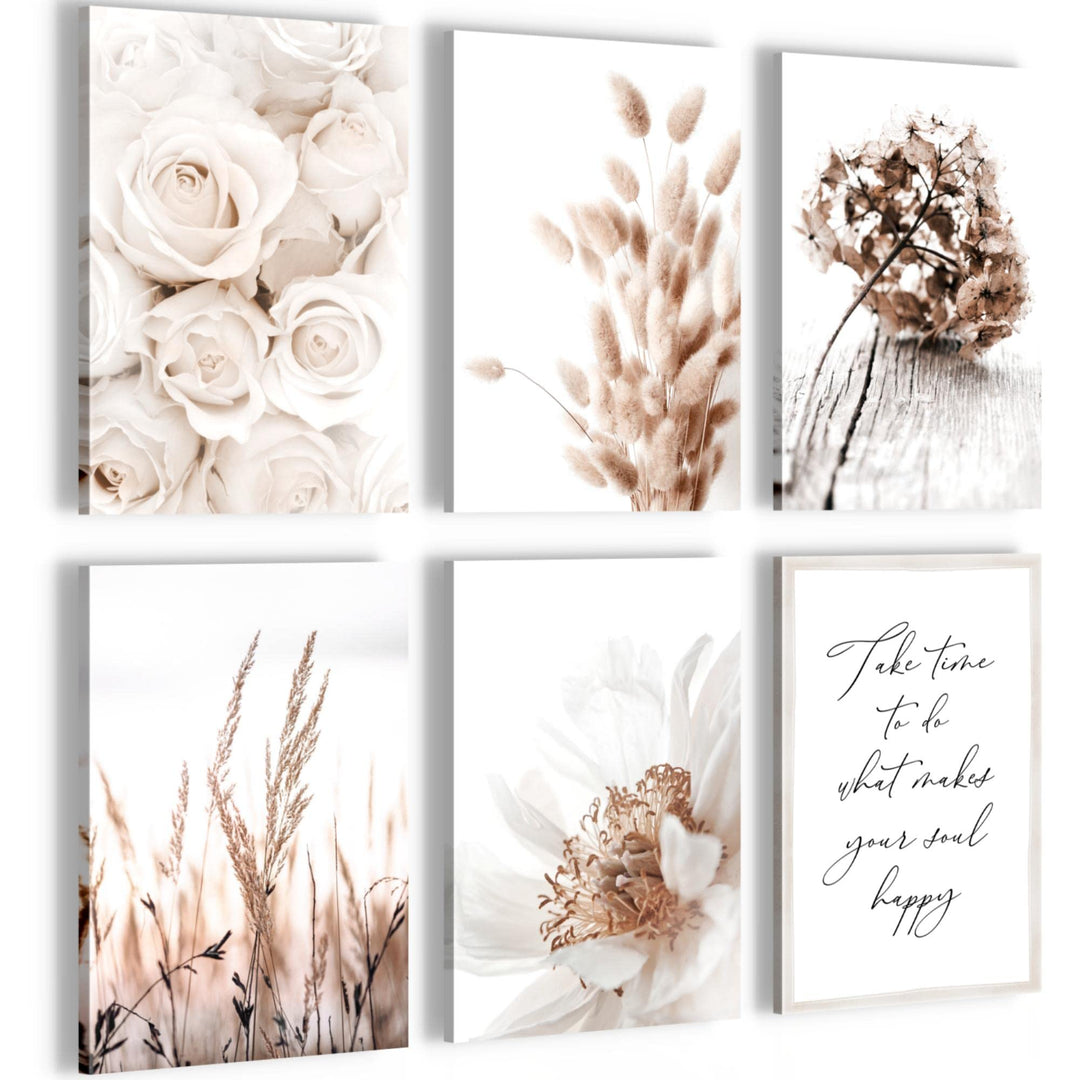 Novart Wandbilder Set - KOMPLETT AUFHÄNGFERTIG - - Moderne Bilder Boho Blumen Wohnzimmer Schlafzimme