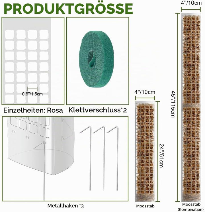 Vicloon Moosstab Rankhilfe, 6 Stück Kunststoff-Moosstange 61cm Monstera Pflanzstab, Pflanzenunterstü