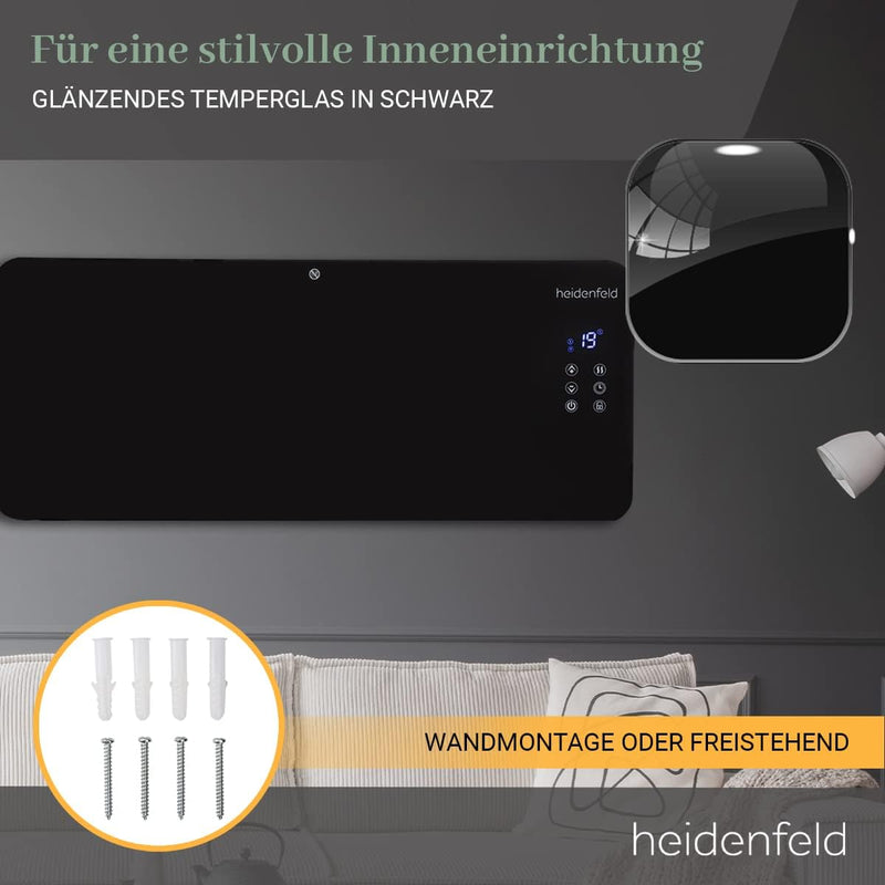 Heidenfeld Konvektor Heizung GK200 | 𝟯 𝐉𝐀𝐇𝐑𝐄 𝐆𝐀𝐑𝐀𝐍𝐓𝐈𝐄 - Glaskonvektor mit WLAN - 2000 Watt - Heizlüf