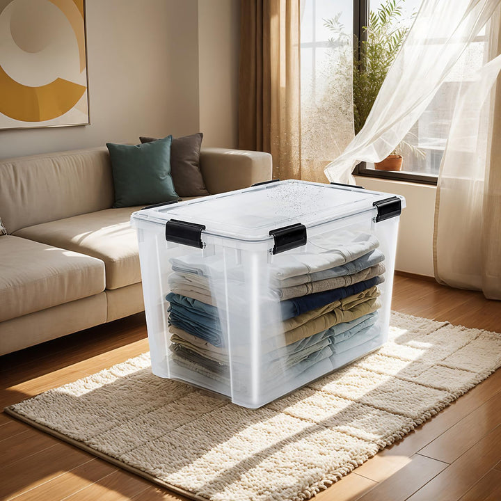 Iris Ohyama, 2er-Set luftdichte Aufbewahrungsboxen, 70 L, mit Clips, stapelbar, Garage, Keller, Dach