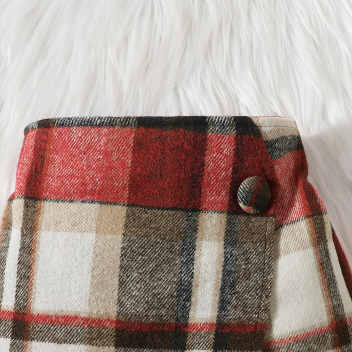 Kleinkind Baby Mädchen Kleidung Langarm Gerippte Oberteile Plaid Tweed Muster Rock Baskenmütze Herbs
