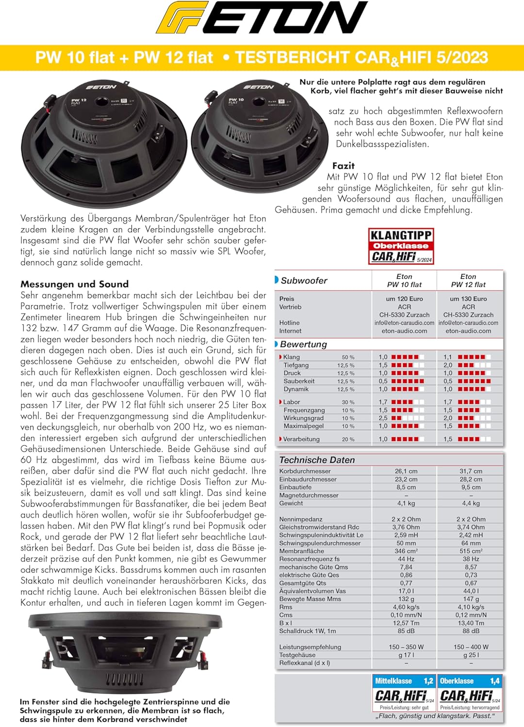 ETON PW 12 Flat – Druckvoller, Flacher 30 cm / 12 Zoll Langhub Subwoofer, Bass fürs Auto, Tiefton La