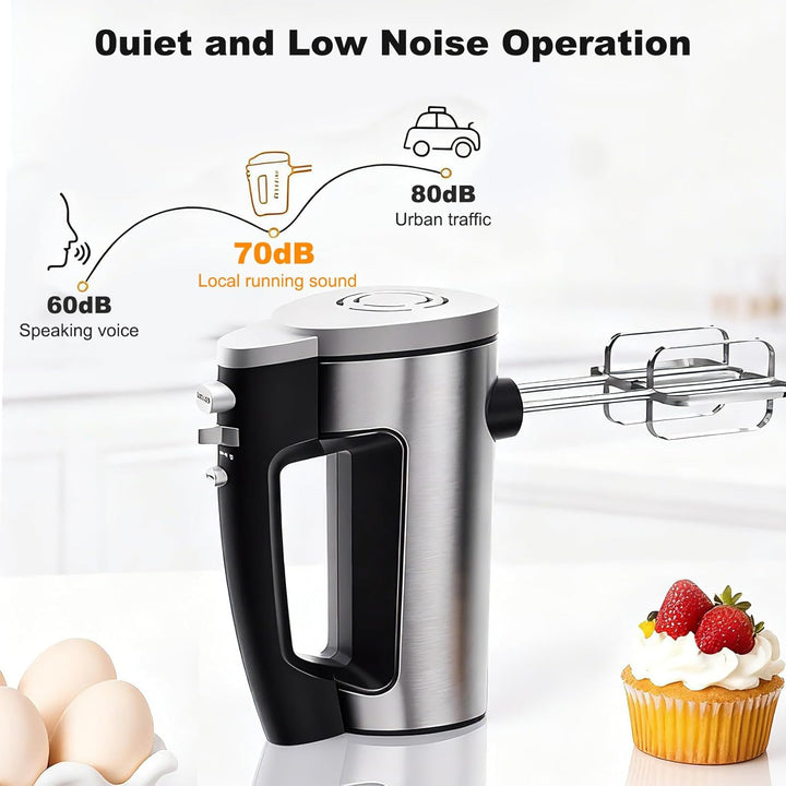VINATO Elektrischer Handmixer, 300W mit 6 Stufen, 2 Edelstahl-Rührbesen & Knethaken | Für Teig, Eier