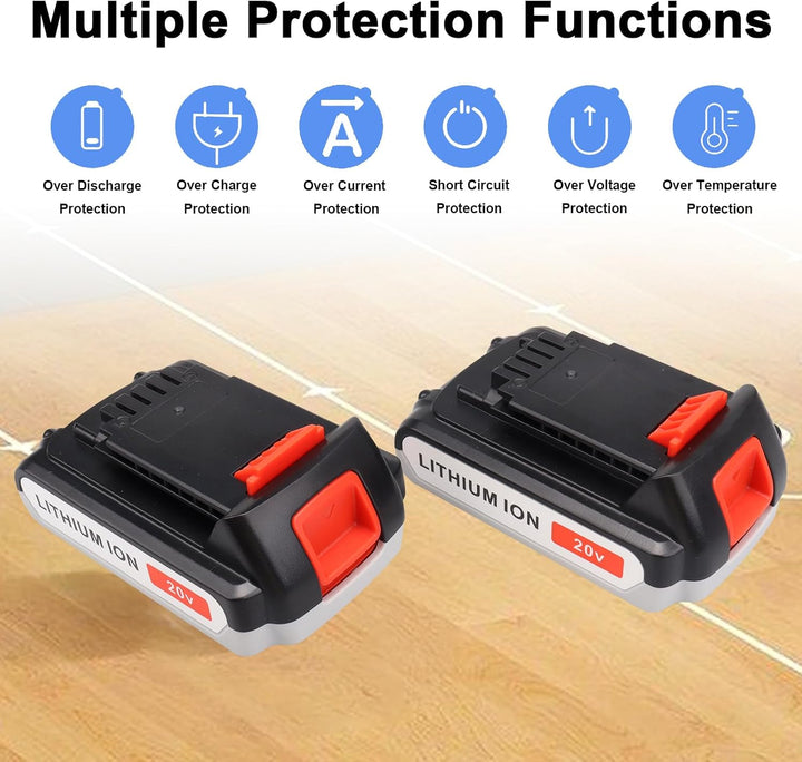2 Stück 20 V 3000 mAh Lithium-Ersatz-Werkzeugakku für Black & Decker BL1518 BL2018 LBXR20 LBXR2020-O