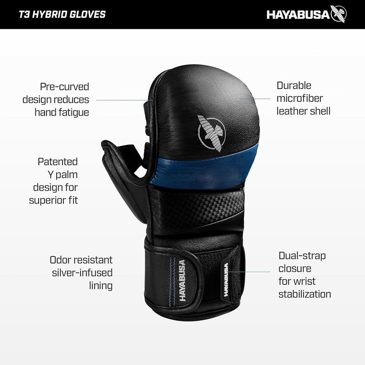 Hayabusa T3 7oz MMA Hybridhandschuhe. Ideal für Kampf M Schwarz, M Schwarz