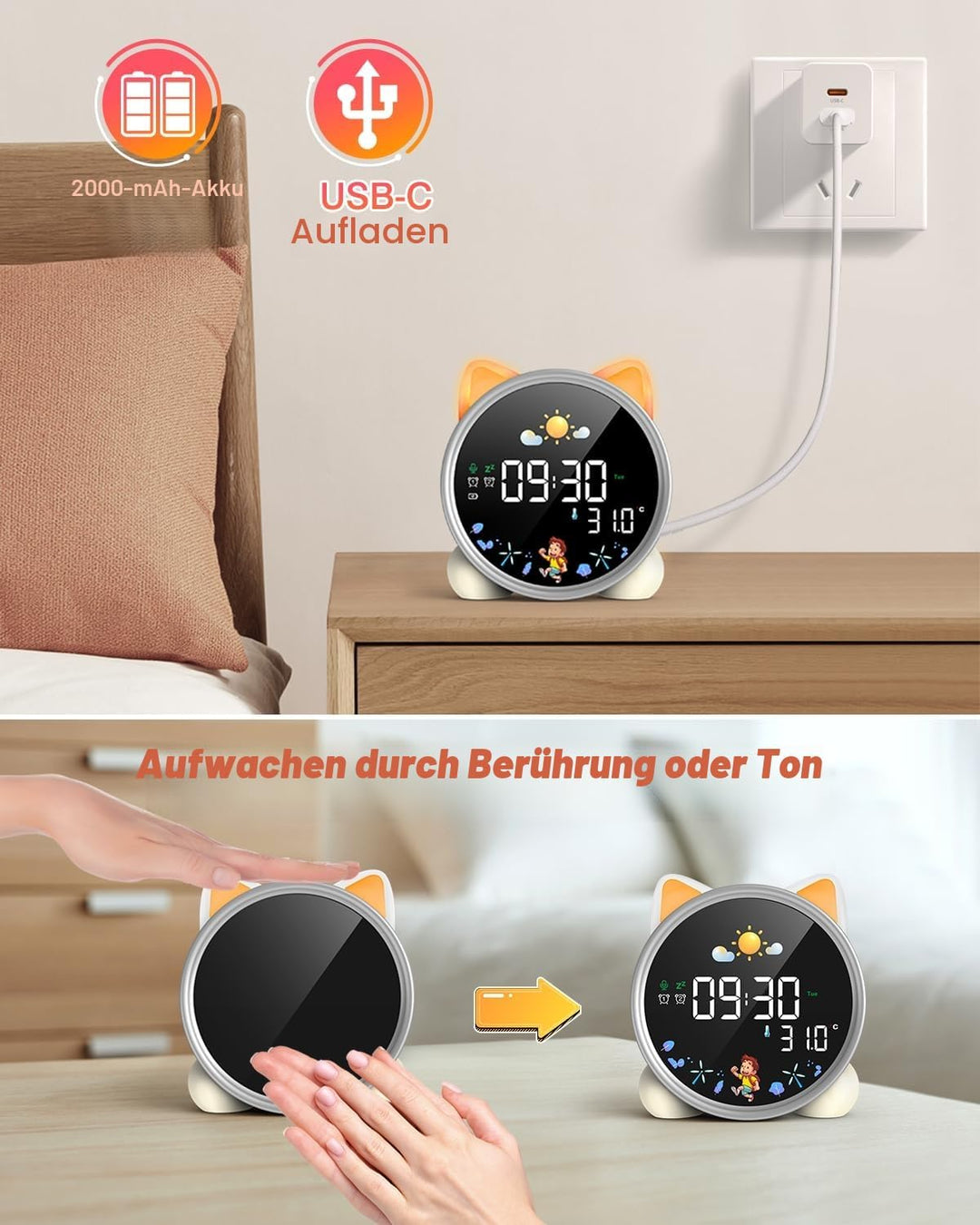 Lemnoi Kinderwecker Lichtwecker für Jungen und Mädchen, Batteriebetrieben Kinder Schlaftrainer mit N