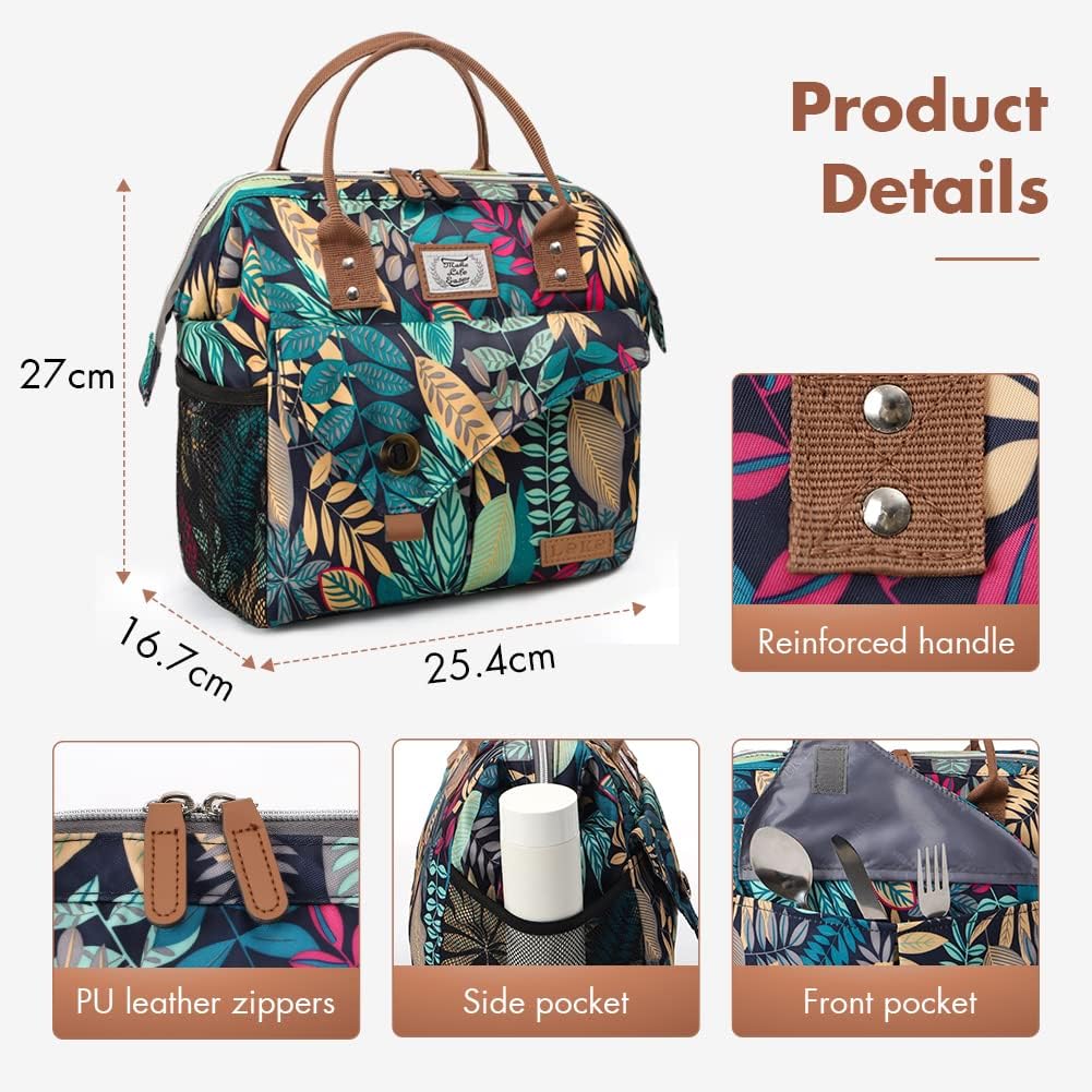 Lekesky Kühltasche Damen Lunchtasche Isolierte für Frauen Auslaufsichere Weit Geöffnete Lunchbox, 11